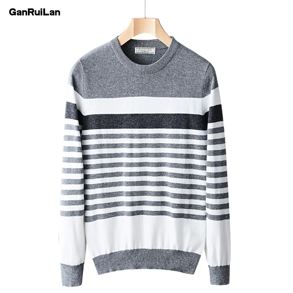 

2019 Autumn Winter Striped Sweater Mens Brand Casual Gray Male Sweater O-Neck Slim Fit Knitting Men Sweaters Pullovers B0324