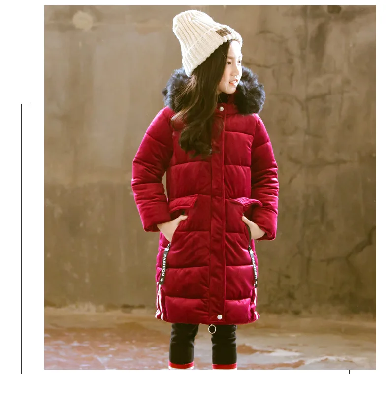 Girls Jackets Kids Fur Collar Kids Winter Fashion Outwear Hooded Warm Coats Girl 12 Years 13 14 Kids Fleece Jacket Windbreaker 3