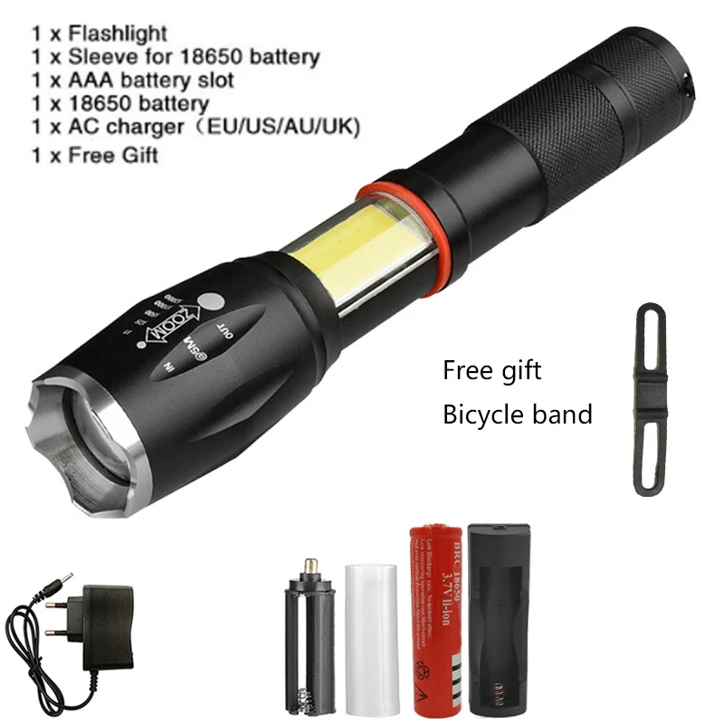 

Z20 1005A Multifunction Led flashlight 8000LM XML T6 torch COB design flashlight tail super magnet design rechargeable battery