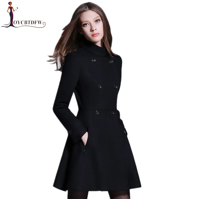 

Women Woolen Coat 2018 Winter New Large Size Double-Breasted Cashmere Jacket Mid Long Slim Black Female Woolen Outerwear DD0818