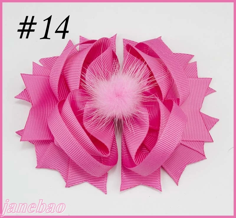 

free shipping 120pcs 4.5'' Fabric and Mink Hair bows with Clips Multi Color Hair Clips girls hair clips mink pom pom hair