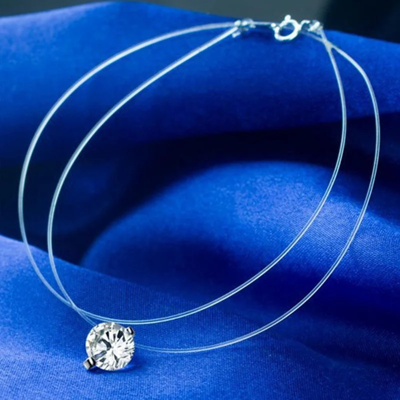 

Multi Color Zircon Necklace And Invisible Transparent Fishing Line Simple Pendant Necklace Jewelry