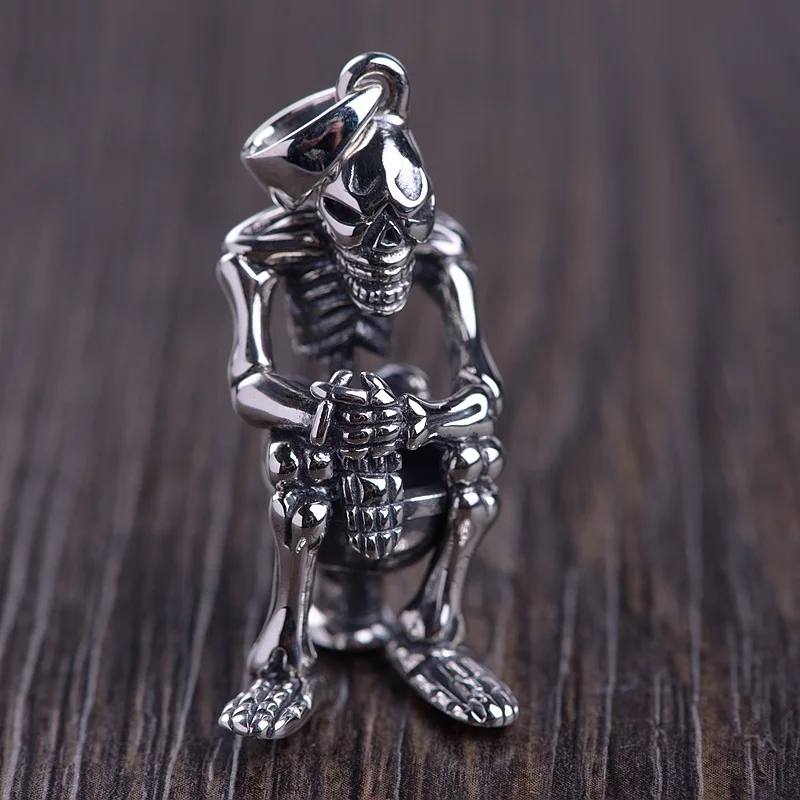 

Skull on Closestool 925 Sterling Silver Mens Biker Rock Punk Pendant D340
