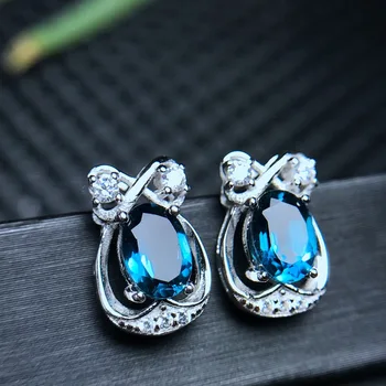 

[MeiBaPJ] Real 925 Sterling Silver Natural Lodon Blue Topaz Classic Flower Stud Earrings Fine Charm Jewelry for Women