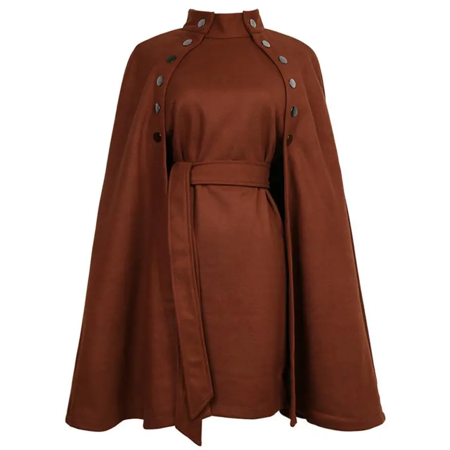 Coat Women Cape Cloak double breasted stand collar wool blends coat-in ...