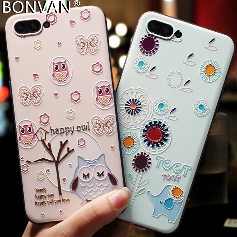 

BONVAN 3D Emboss Case For Huawei Honor View 10 Soft Silicone Floral Painted Relief Cover For Huawei Honor 9 8 Lite Pro Coupe