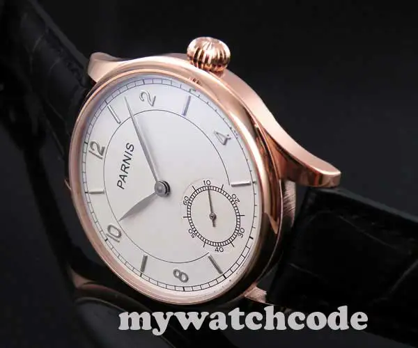 44 мм parnis белый циферблат розовый позолоченный чехол 6498 мужские часы P237