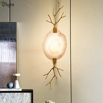 

Nature Agate Led Wall Lamp Mounted Artist Plated Metal Wall Light Living Room Scone Lamparas Lustre Lamp Led Light