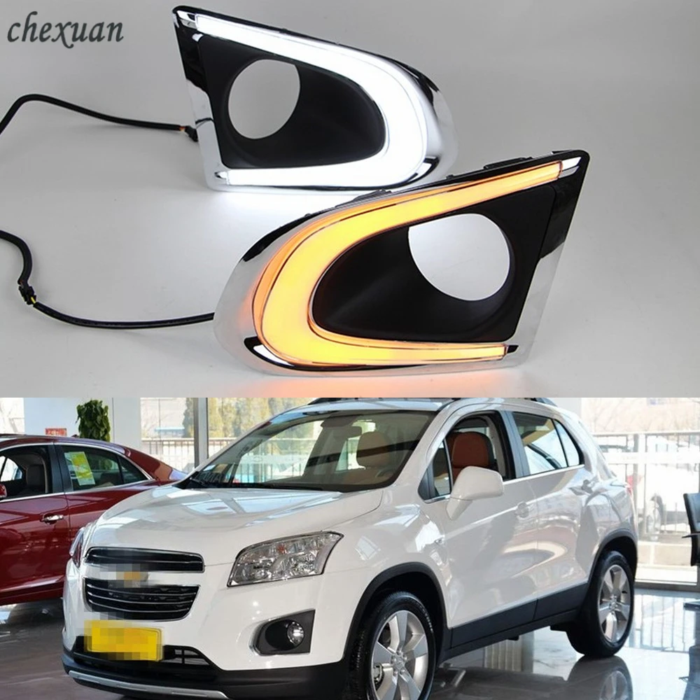 

CSCSNL 1 set For Chevrolet TRAX Chevy 2014 2015 LED DRL Daytime Running Lights Daylight With turnning yellow signal Lamp