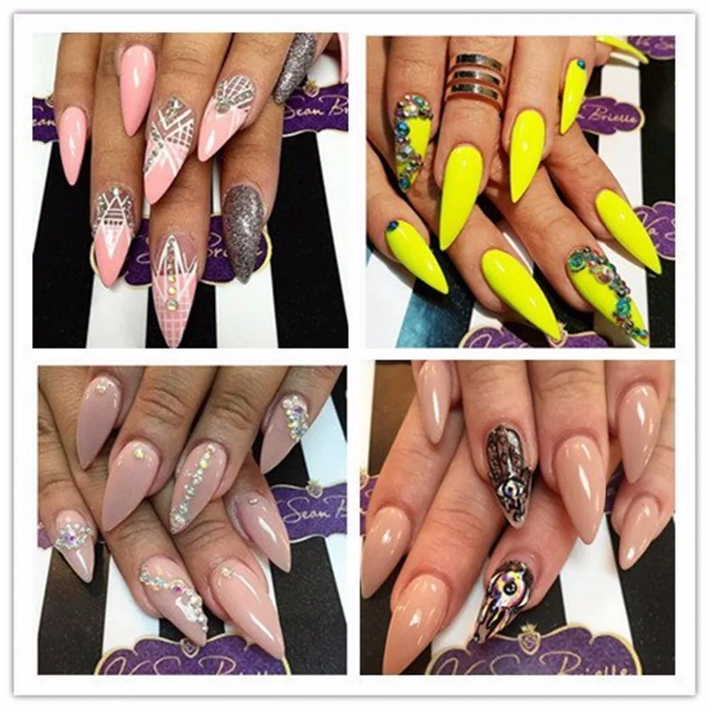 Pack Atacado Unha Art Unhas Stiletto Dicas Naturais Postiças Manicure Artificial Salon Faça Você Mesmo A0494xx 100 500 x 14 Unhas Stiletto Dicas Naturais Unhas Postiças Dicas