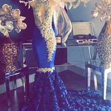 Длинные платья для выпускного вечера с высоким воротом Русалка без рукавов слоновой кости кружева Жемчуг африканская темнокожая девушка Королевский Синий Цветы выпускного вечера формальное платье