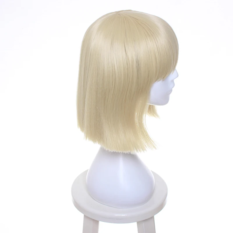 Ccutoo 35 см Леди Гага блондин бежевый короткие прямые плоским Синтетические чёлки волос Синтетический парик для Женская Праздничная обувь