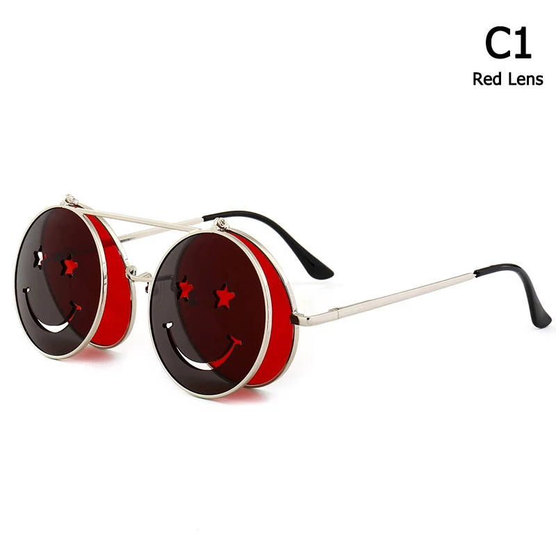 JackJad, Модные металлические круглые солнцезащитные очки в стиле стимпанк, Винтажные Солнцезащитные очки со смайликом и Откидывающейся Крышкой, Oculos De Sol 27050 - Цвет линз: C1