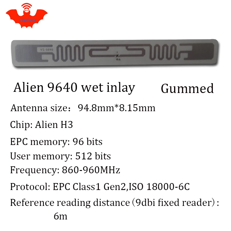 UHF RFID наклейка Alien 9640 EPC6C влажная инкрустация 915mhz868mhz860-960MHZ Higgs3 1000 шт клей пассивный RFID этикетка