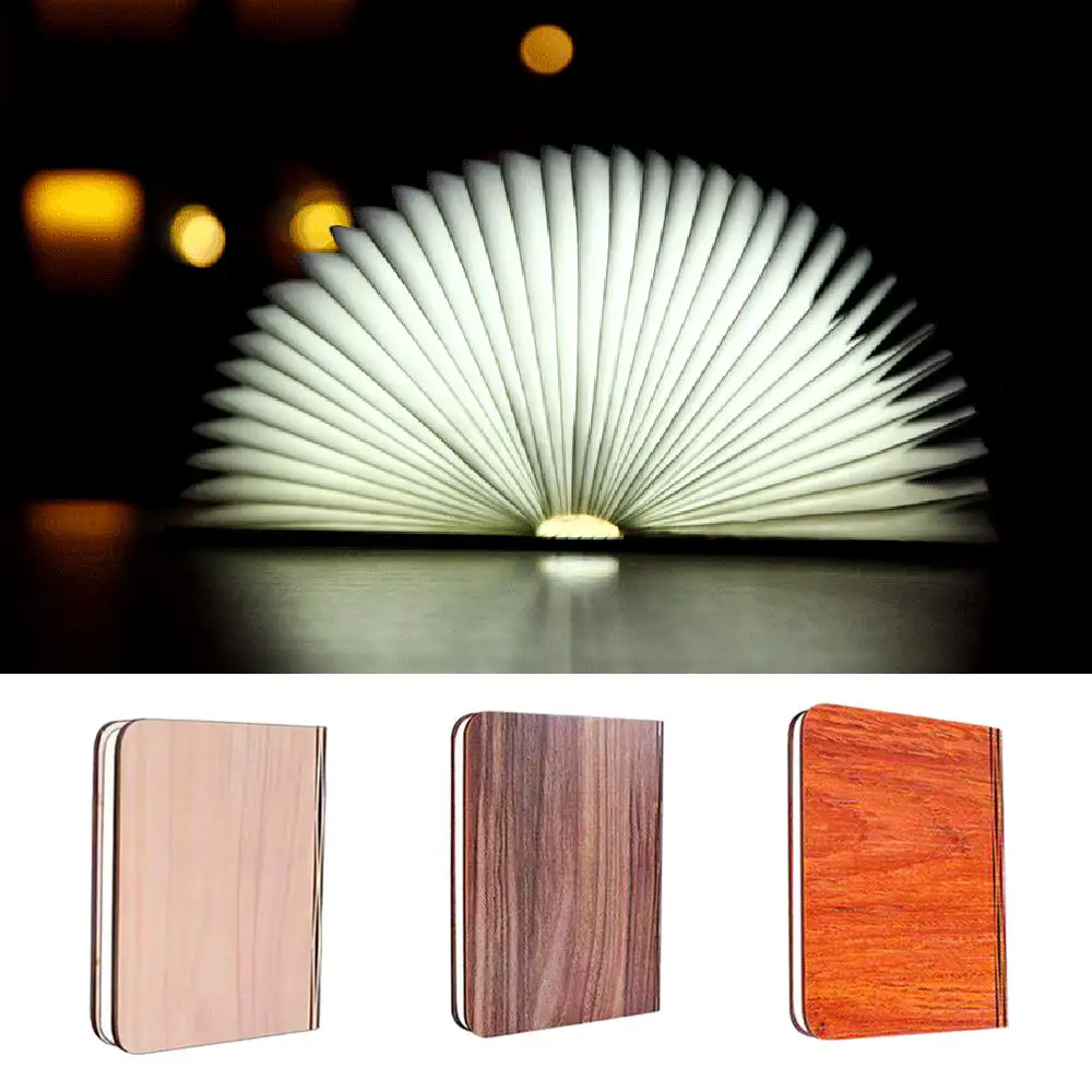 

USB Rechargeable Book Lamp Foldable Wooden Book Shape Lamp Magnetic Foldable Portable Night Light Home Living Room Decor