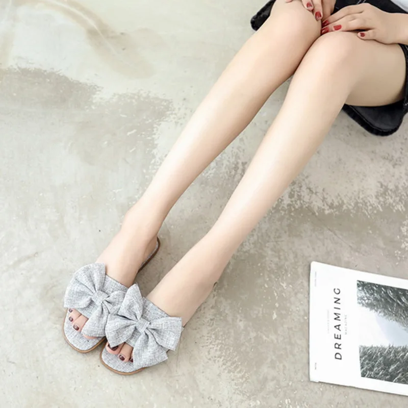 

Fashion Female Flat-bottomed -Slip Beach Bow Tie Slipper 2019 Ladies Summer Casual Non-slip Flat Flip Flops Women Shoes