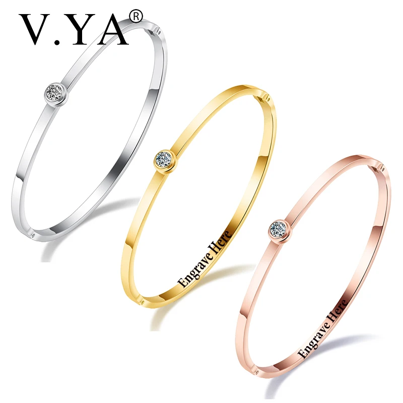 V. YA Модные Простые персонализированные браслеты для женщин Индивидуальные Имя нержавеющая сталь Розовое золото/серебро браслеты и браслеты
