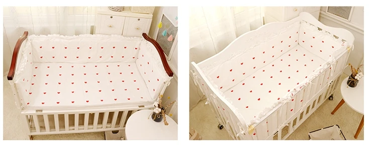 baby bedding set bumper pillowcase bed sheet princess style white with red heart for girls crib set washable customize size (3)