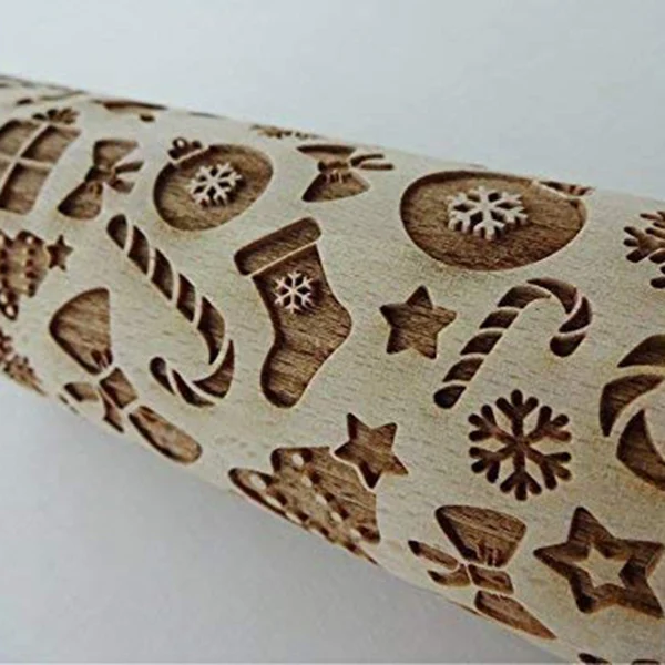 

Christmas Gift Pattern Embossing Rolling Pin For DIY Kitchen Gingerbread Cookies LO88