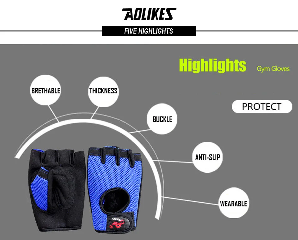 AOLIKES, 1 пара, мужские, женские, противоскользящие, половина пальца, Перчатки для фитнеса, спортивные, дышащие, тяжелая атлетика, перчатки
