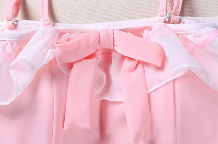 Japanese Soft Girl Sweey Style White Ruffles Kawayii Pink Bodysuits With Bowknot Sexy Sleeveless Bodycon Beach Swimwear Women5