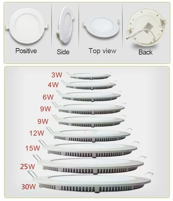 Free shipping 3W-25W Warm White/Natural White/Cold White LED ceiling recessed grid downlight / slim round panel light + drive