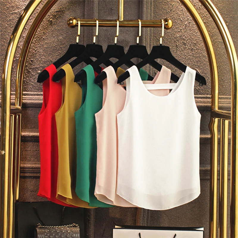 New Arrival Womens Tank Tops  2017 Women Summer Chiffon Blouse Plus Size S-4XL Sleeveless Casual Shirt Black White Red Blue Pink