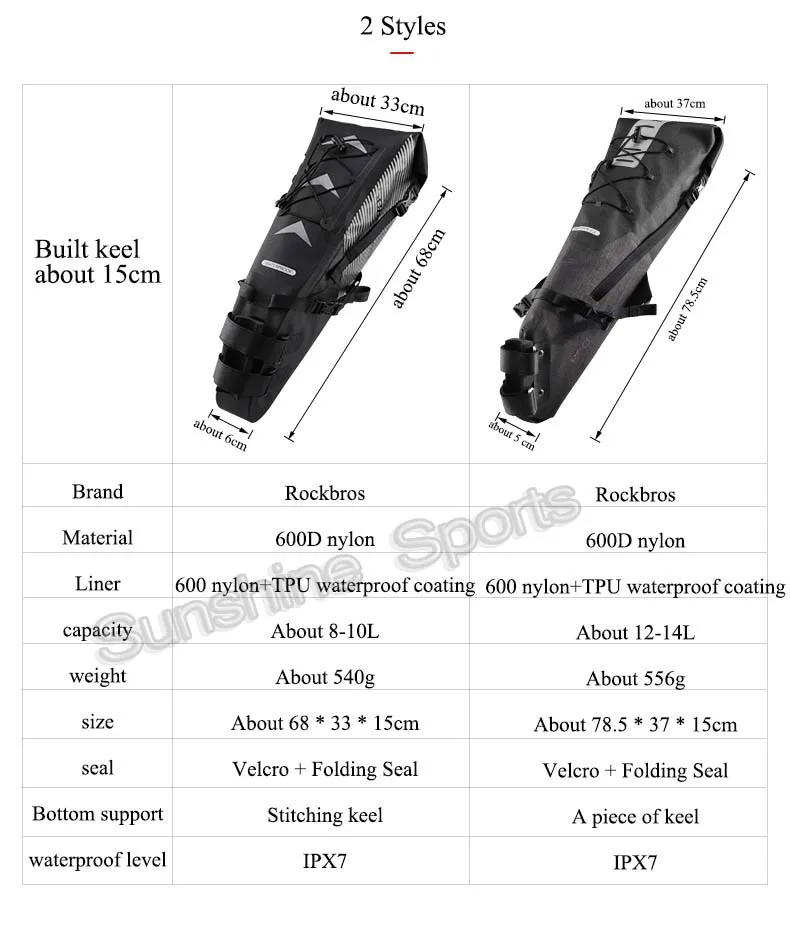 Flash Deal Rockbros 10L/14L Road Mountain Bike Bag Waterproof Cycling Rear Seat Travel Bag Bicycle Saddle Bag Pack Pannier Bike Accessories 2