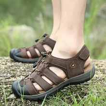 Большие размеры 38-45; мужские сандалии из натуральной кожи; модная летняя обувь; мужские шлепанцы; дышащие мужские сандалии с перекрестными ремешками; повседневная обувь; 3368