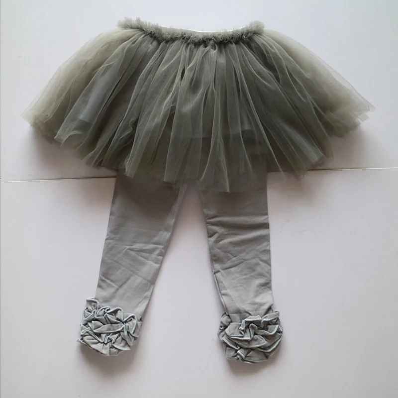 spring grey tulle tutus clothing set for infant girls,ruffle leggings