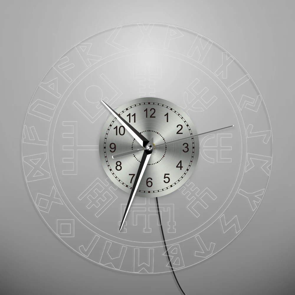 Reloj de pared luminoso Norse runa brújula con luz LED vikingo runas acrílico LED borde iluminado pared reloj hombre cueva Bar señal luminosa