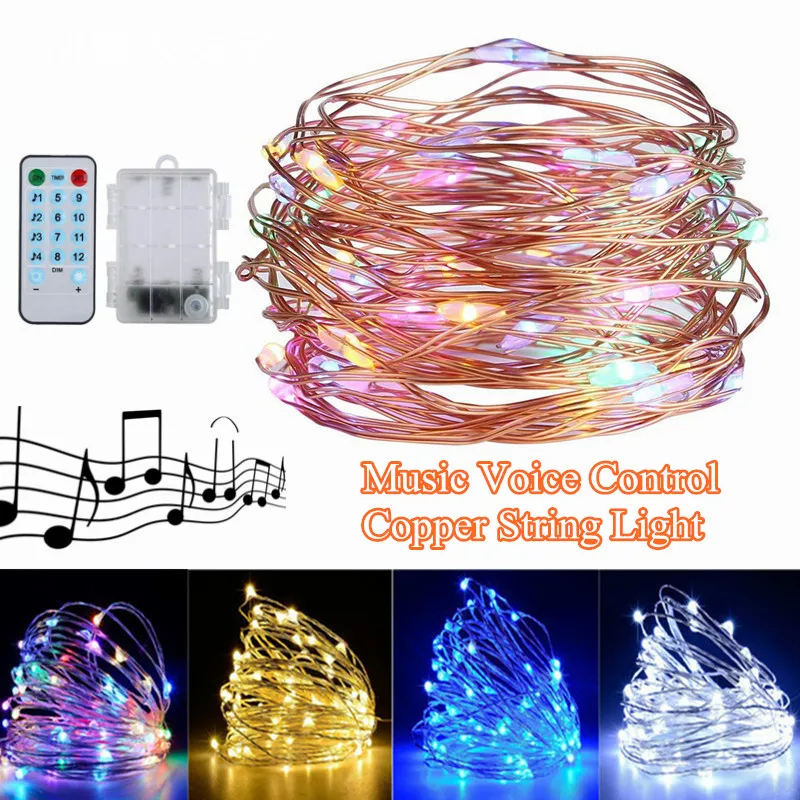 

5M 10M Music Control Led Light Chain Copper Wire Led String Lights 12 Modes Fairy Lights For Christmas Lights Wedding Party