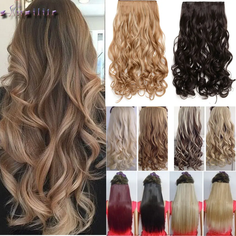 S-noilite 24 inches Long 100% Thick Clip in One Piece Hair Extension Frosted Hairpiece Mix Brown Synthetic Hair