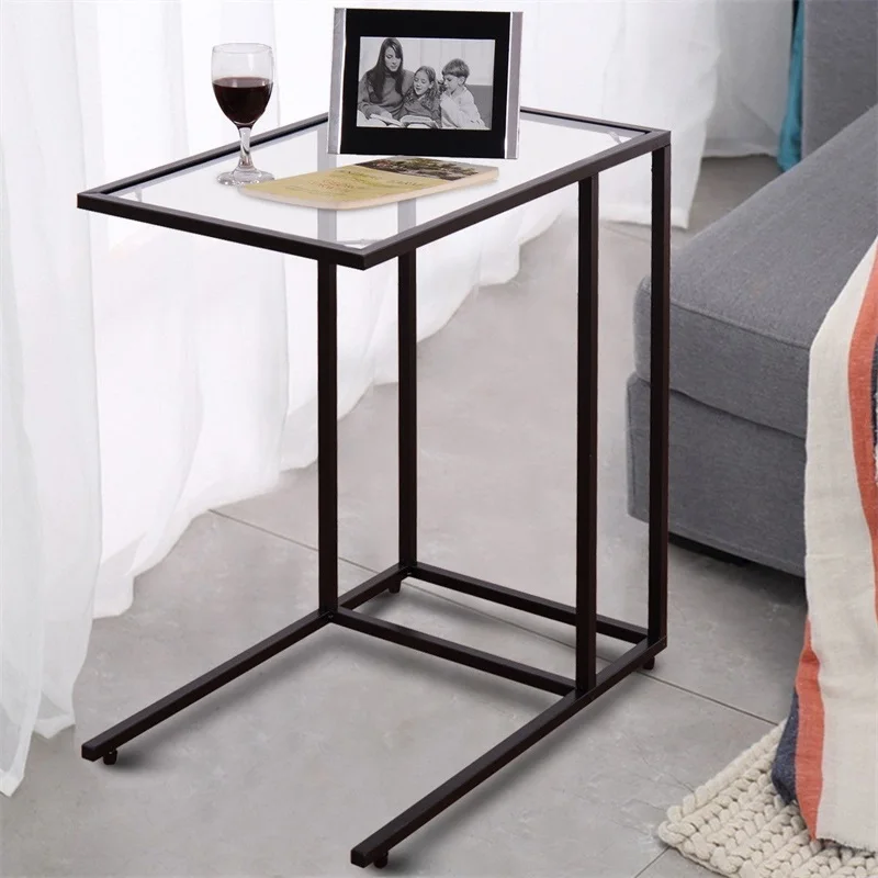 

High Quality Strong Square Steel Frame Sofa End Table Coffee Simply Lamp Side Table Smooth Tempered Glass Top HW54104