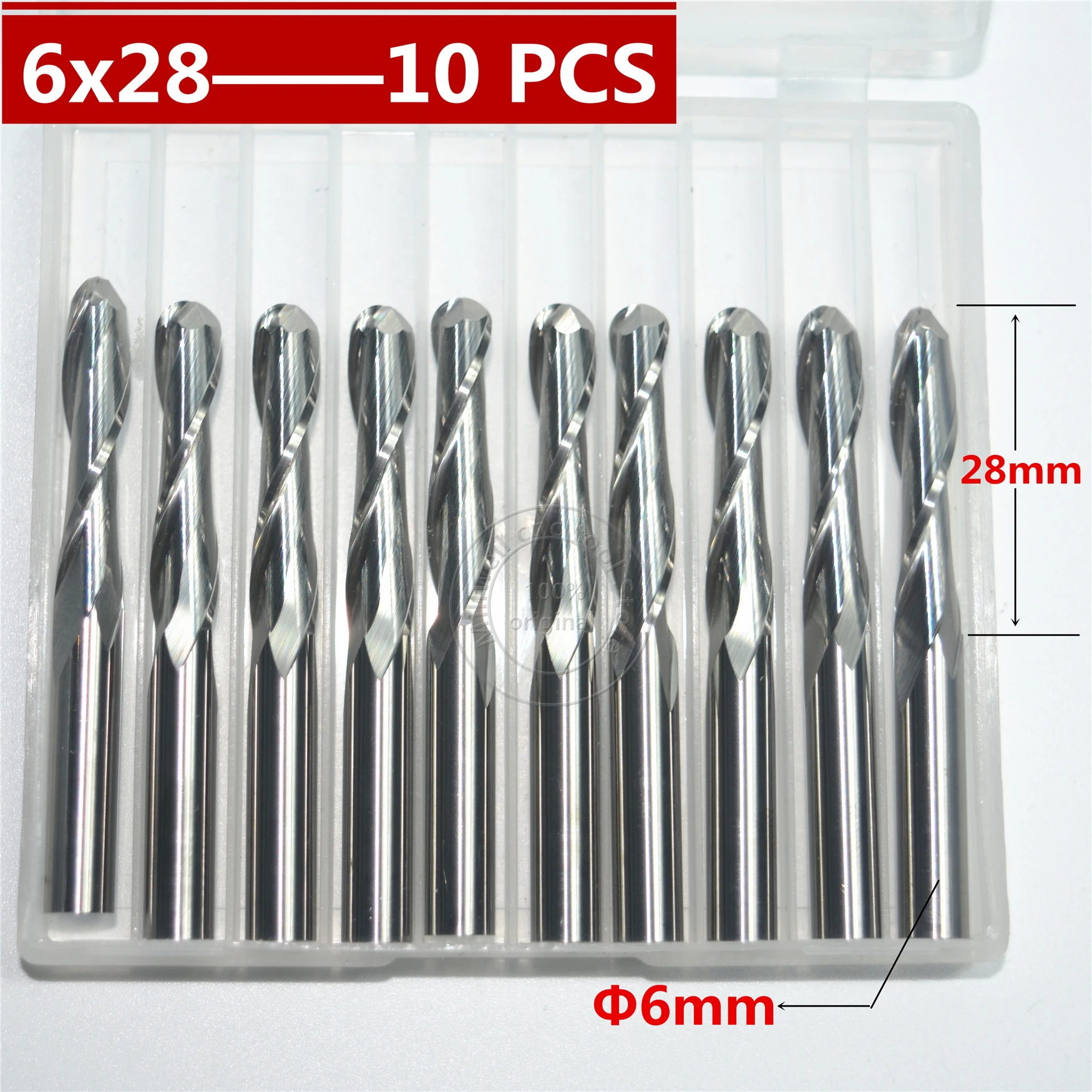 10 PCS-6mm* 28 мм, CNC машина вставки фрезы бит, фрезерование цельной твердосплавной ФРЕЗОЙ резак, 2 флейты мяч нос концевая мельница, рельеф Деревообработка