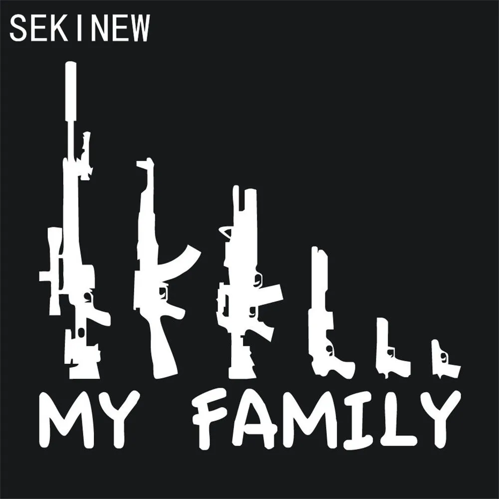 23X25CM My Gun Family Bumper Sticker Window Funny Laptop Car Truck