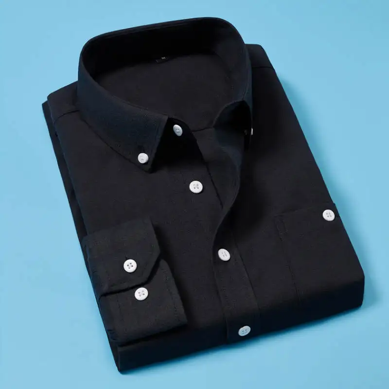 Новинка, мужские рубашки, Бизнес Стиль, длинный рукав, отложной воротник, хлопок, мужская рубашка, приталенная, популярный дизайн, M-5XL - Цвет: Черный