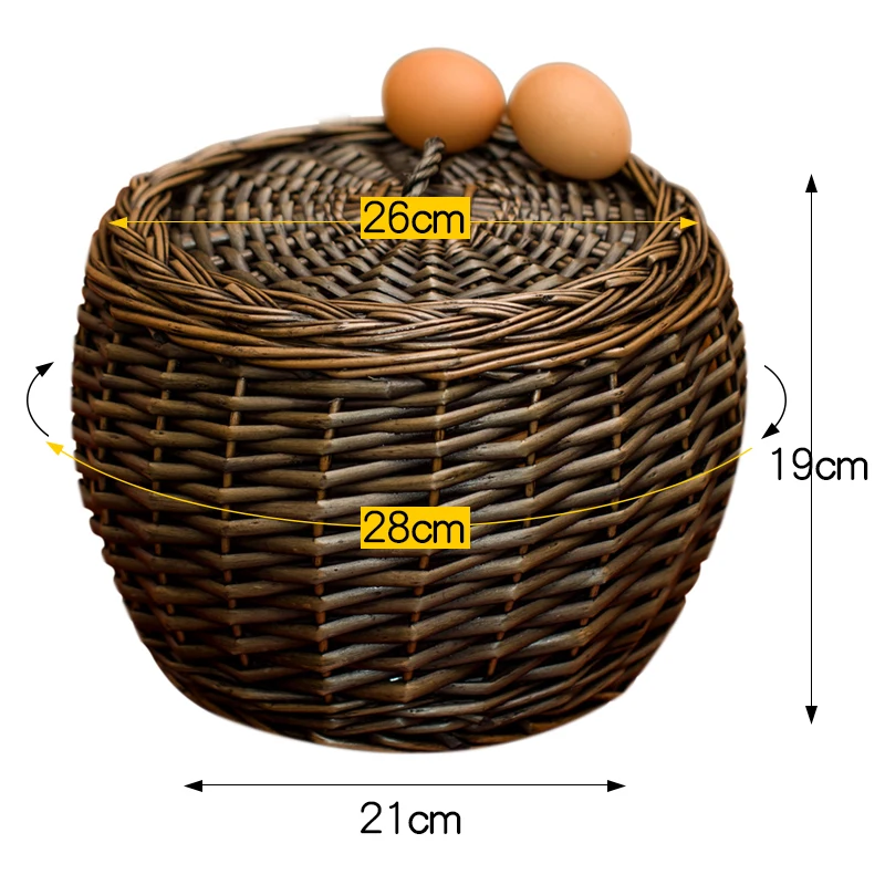 Плетеные корзины для яиц из ротанга с крышкой, плетеная корзина из натурального ротанга, лоток для хранения на кухне ручной работы