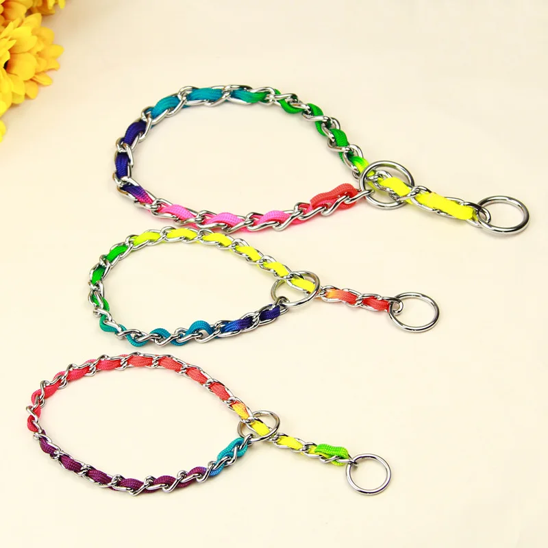 Drop Ship Remarkable Rainbow Slip Chains Metal Choker for Dogs Puppy