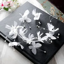 Винтажный Свадебный венок невесты Фея ручной работы Серебряного Бисера пряжа цветок ободок с пером и кружевом свадебные аксессуары DQG343