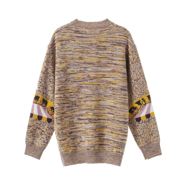 Heavy Industries Embroidery Nail Pearl Leisure Jacquard Long Sleeve Loose Knitted Sweater Woman 2019 Pullovers O-Neck Casual