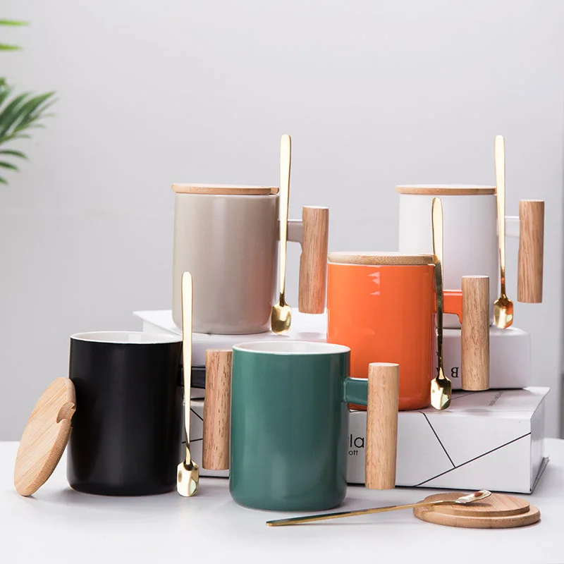 

2019 Mark Cup Wood Handle Ceramic Cup Scandinavian Creative Office Coffee Cup Water Cup Couple Cup