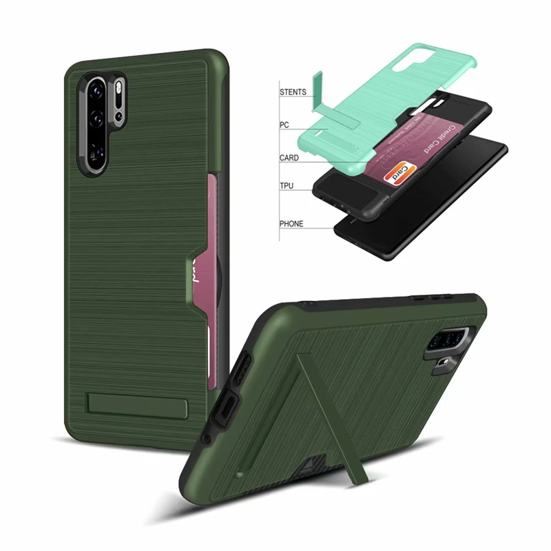 Card Slot Phone Case For Huawei P30 Pro Hybrid Shockproof Armor TPU Hard PC Back Cover Fundas Stand Wallet | Мобильные телефоны и
