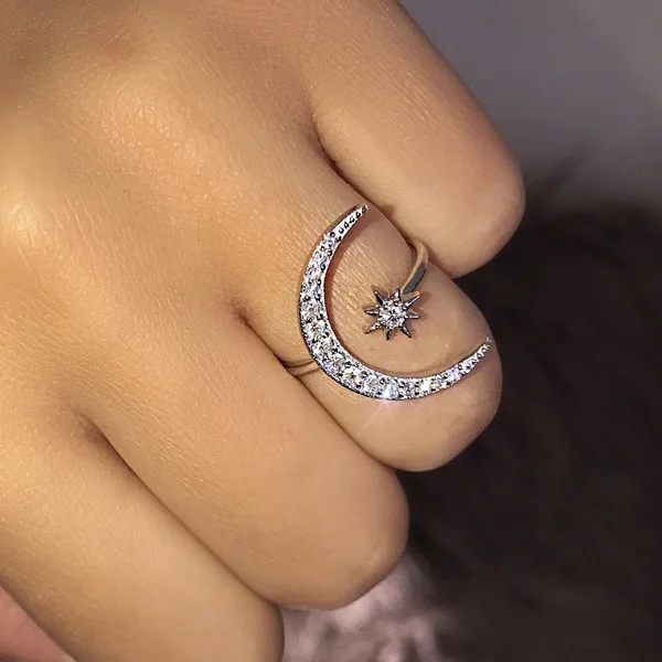 

Cute Woman Moon Star Adjustable Ring Fashion Cute Bride Wedding Ring Fashion Jewelry Opening Engagement Woman Ring