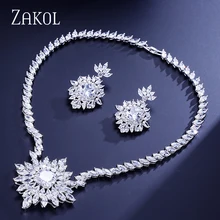 ZAKOL Gorgeous Big Square Cubic Zircon Simulated Diamond Jewelry Set Earrings Necklace Elegant Women Engagement Jewelry FSSP294
