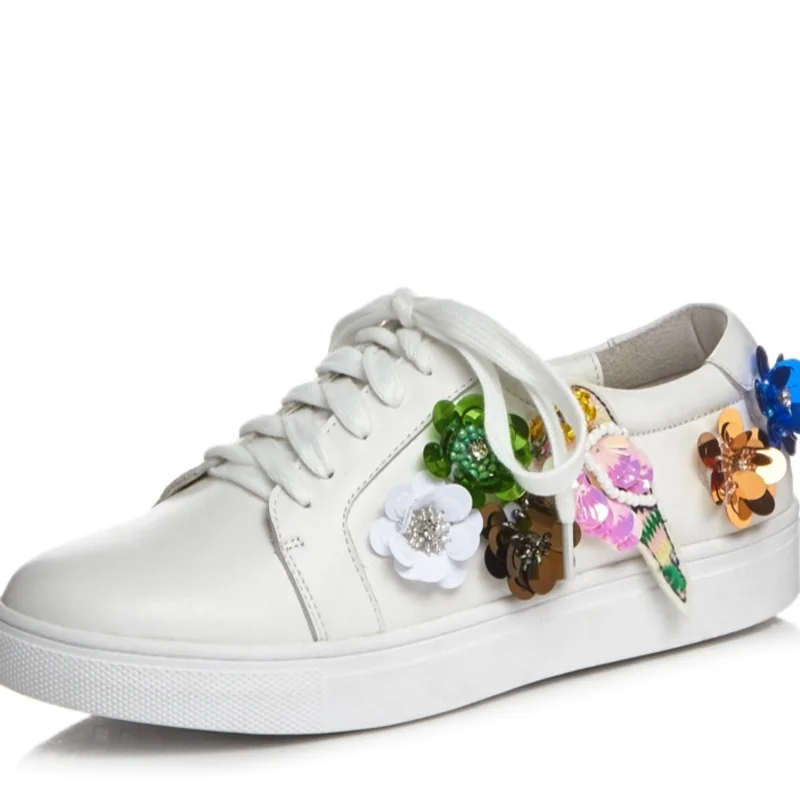 

Grain Leather Loafers sapatos femininos flat shoes woman Appliques Round Toe summer flats Rubber platform woman dress shoes