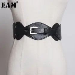 [EAM] 2019 новый осенне-зимний PU кожаный черный с пряжкой крест неправильной личности широкий ремень Женская мода Tide Универсальный JQ818