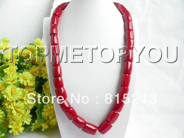 

FREE SHIPPING>@@> N69 beautiful 17X14mm column red coral beads necklace
