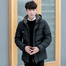 Мужская короткая парка с карманами и воротником на молнии, теплое толстое пальто оверсайз, повседневное зимнее пальто в английском стиле