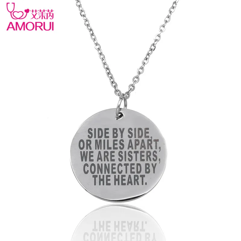 AMORUI Rose Gold Silver Sisters & Best Friends Statement Chain Collier Femme Necklace Family Love Necklaces for Women Jewelry